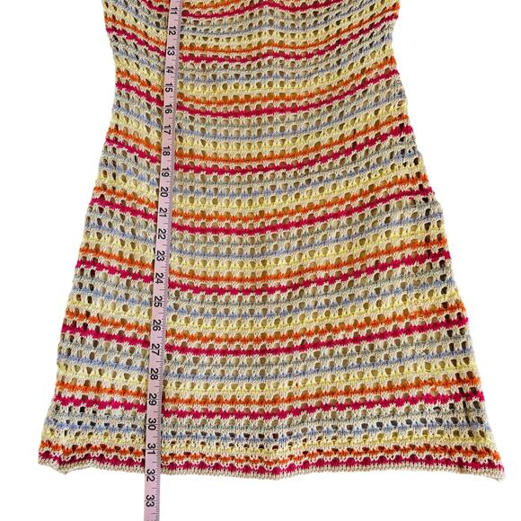 Francesca’s Alethea Multicolor Stripe Crochet Boho Mini Dress Cover Up Medium - Picture 5 of 9